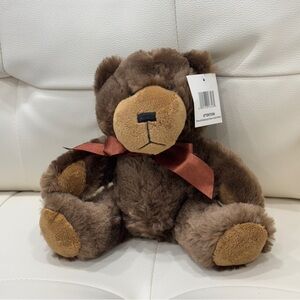 Napco Brown Pouty Teddy Bear Plush Stuffed Animal Super Soft Toy Brown Bow 8 In.